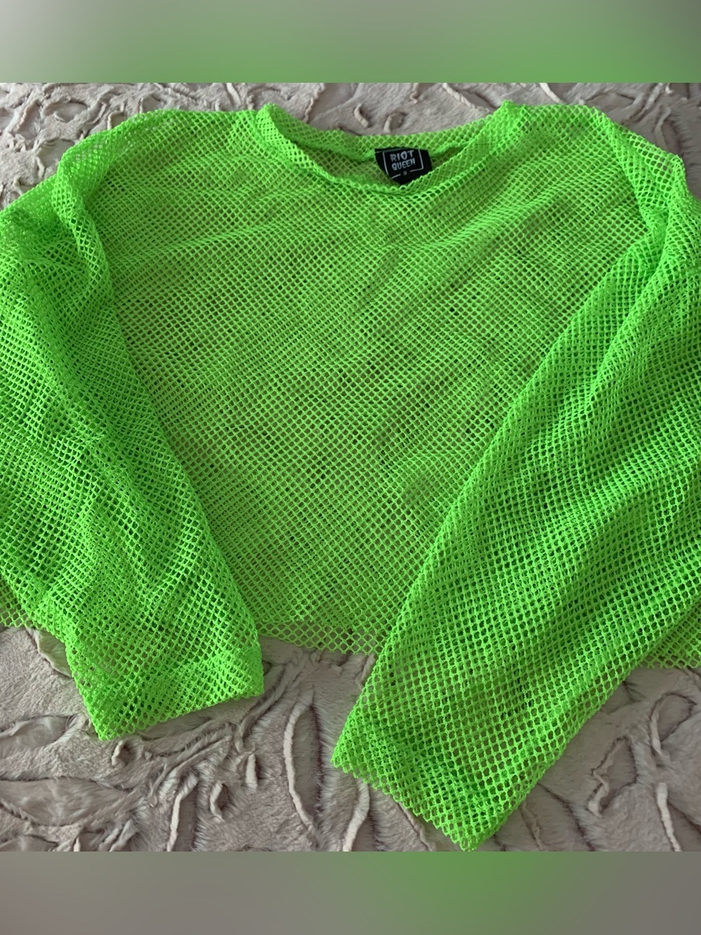 Riot Queen Unisex Mesh Long Sleeve Crop Top Shirt Green Cybergoth Punk Festival